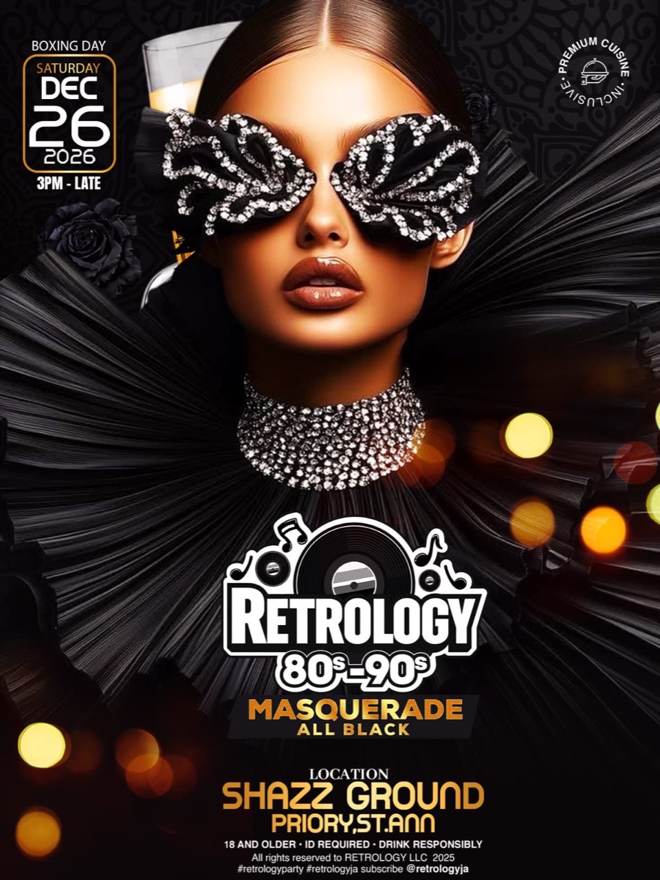 Retrology 80s-90s Masquerade All Black Boxing Day event flyer